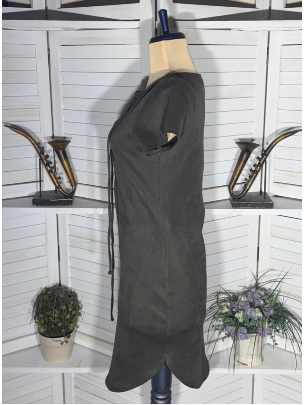 Vintage 90s Y2k dress faux suede green cage neck pixie fairy tinkerbell Ren Fair - Picture 3 of 10